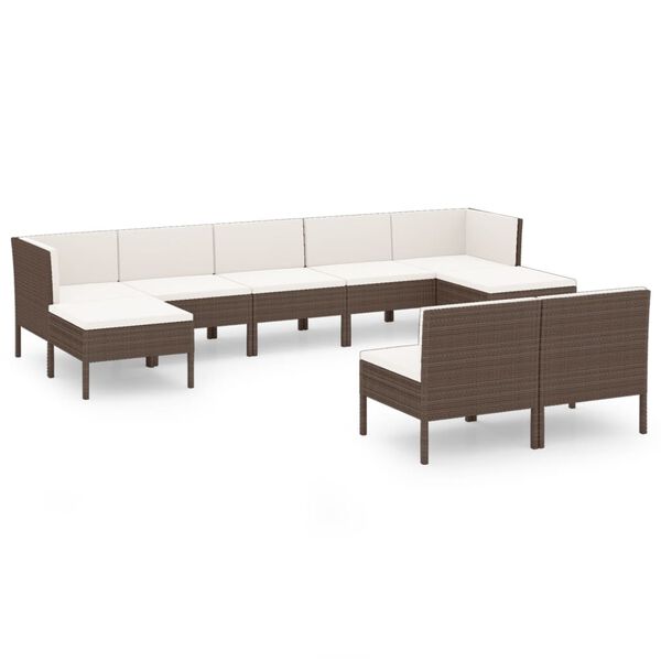vidaXL Salon de jardin 9 pcs avec coussins r&eacute;sine tress&eacute;e marron