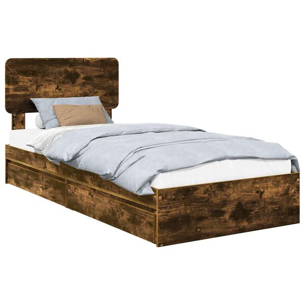 vidaXL Lit de Rangement Ch&ecirc;ne fum&eacute; 90 x 200 cm Bois d'ing&eacute;nierie