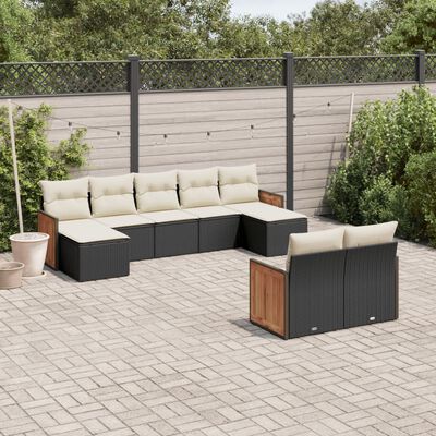 vidaXL Salon de jardin 9 pcs avec coussins noir résine tressée