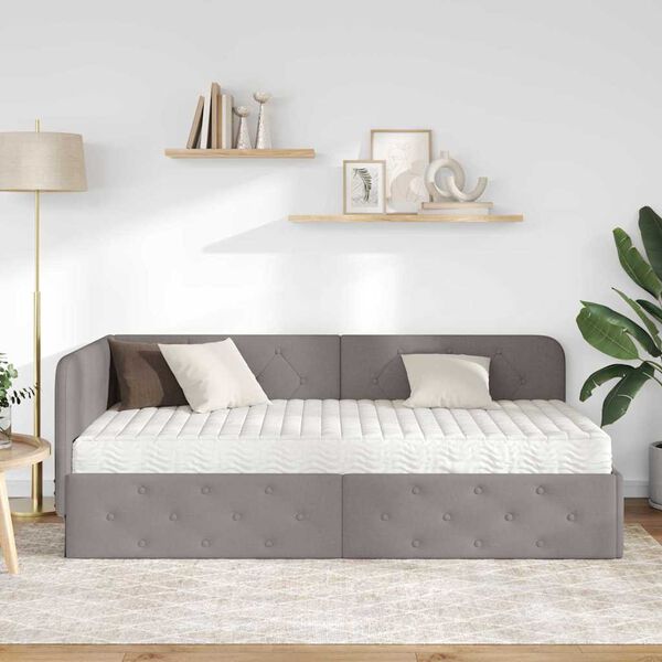 vidaXL Cadre de lit d'angle avec matelas Taupe 90 x 200 cm tissu
