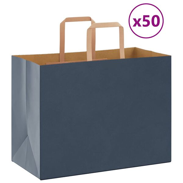 vidaXL Sacs en papier 50 pcs avec poign&eacute;es bleu 32x17x25 cm