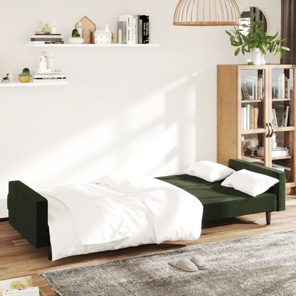 vidaXL Canap&eacute;-lit &agrave; 2 places Vert fonc&eacute; Velours