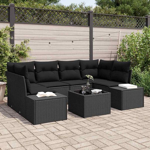 vidaXL Ensemble de canapé de jardin avec coussin 8 pcs Noir polyrotin