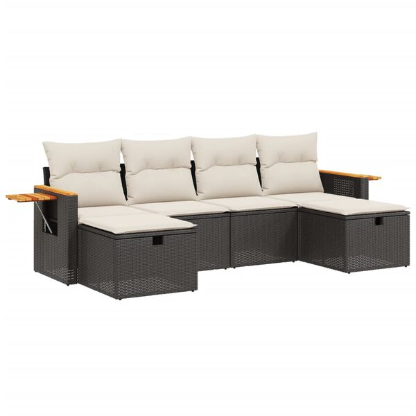 vidaXL Salon de jardin 6 pcs avec coussins noir r&eacute;sine tress&eacute;e