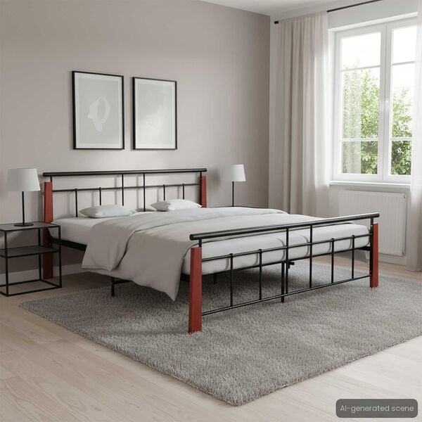 vidaXL Cadre de lit sans matelas métal bois de chêne massif 180x200 cm