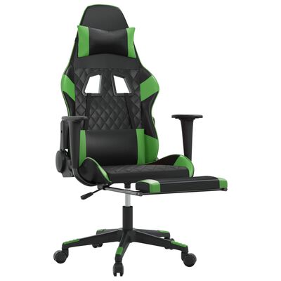 vidaXL Chaise de jeu de massage avec repose-pied Noir&Vert Similicuir