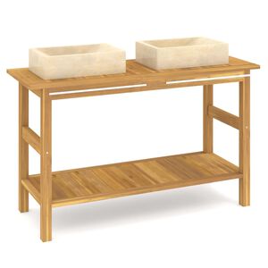 vidaXL Armoire de salle de bain et lavabos en marbre cr&egrave;me Teck massif