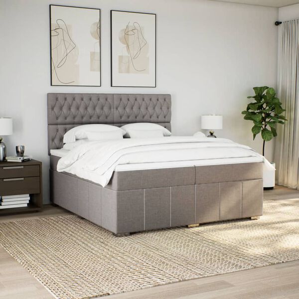 vidaXL Sommier &agrave; lattes de lit avec matelas Taupe 200x200 cm Tissu