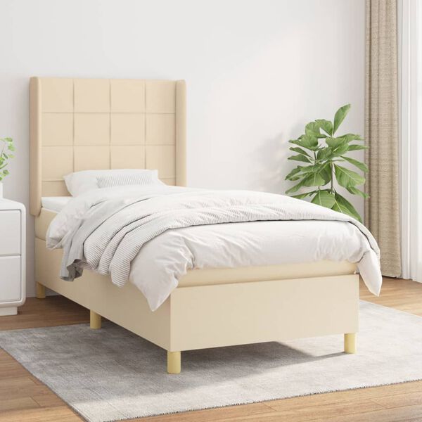 vidaXL Sommier &agrave; lattes de lit avec matelas Cr&egrave;me 80x200 cm Tissu