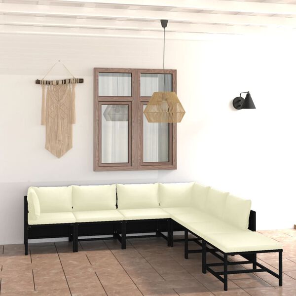 vidaXL Salon de jardin 7 pcs avec coussins R&eacute;sine tress&eacute;e Noir