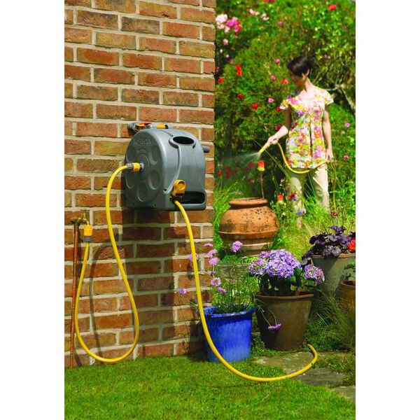 Hozelock Enrouleur de jardin mural/sur pied et tuyau 25 m Compact Reel