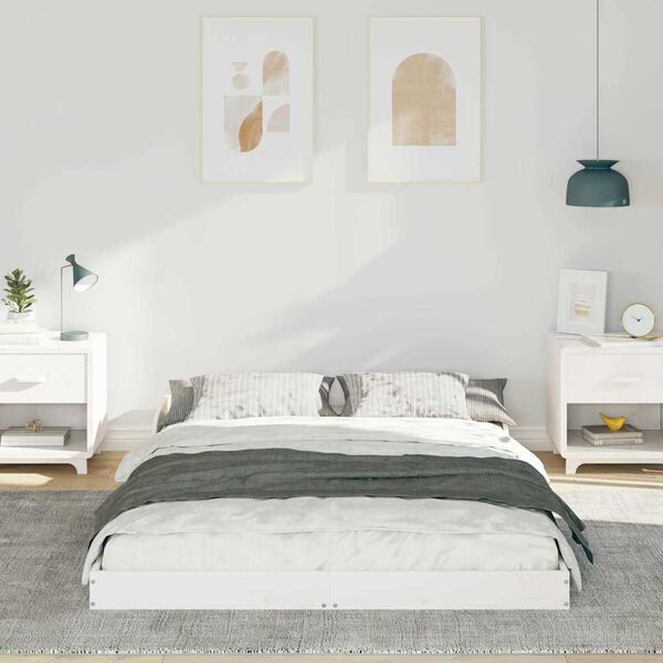 vidaXL Cadre de lit Blanc 135 x 190 cm Pin massif