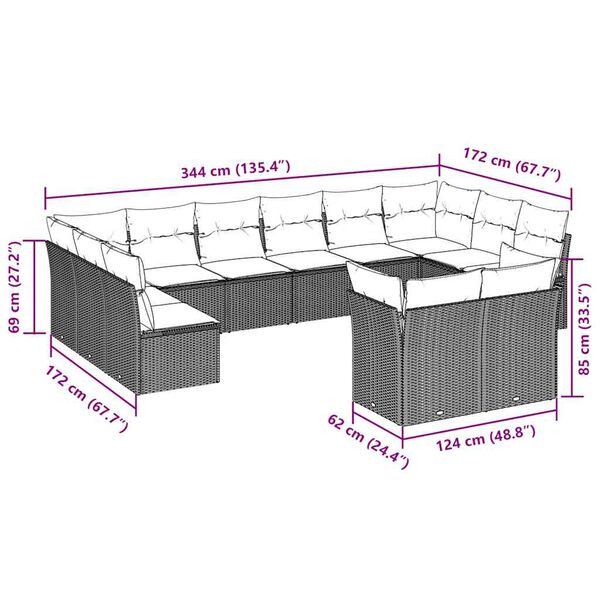 vidaXL Salon de jardin avec coussins 12 pcs marron r&eacute;sine tress&eacute;e