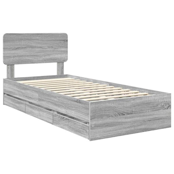 vidaXL Cadre de lit Gris Sonoma 75 x 190 cm Bois d&rsquo;ing&eacute;nierie