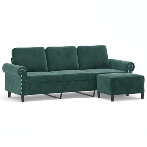 vidaXL Canap&eacute; &agrave; 3 places avec repose-pieds Vert fonc&eacute; 180 cm Velours