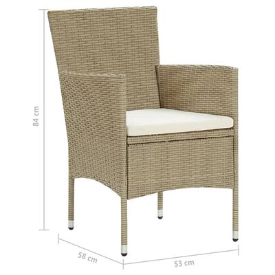 vidaXL Ensemble à manger de jardin et coussins 3 pcs Poly rotin Beige