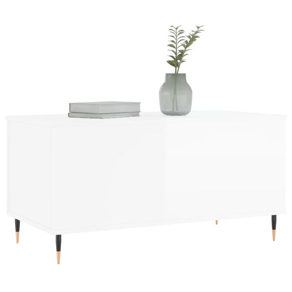 vidaXL Table basse Blanc brillant 90x44,5x45 cm Bois d'ing&eacute;nierie