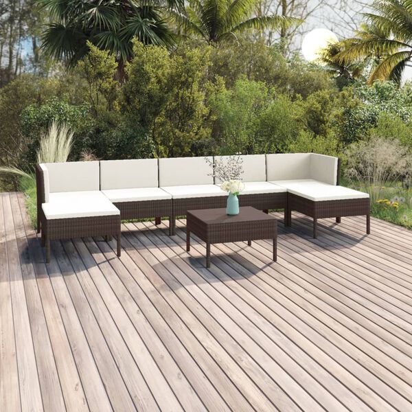 vidaXL Salon de jardin 8 pcs avec coussins résine tressée marron