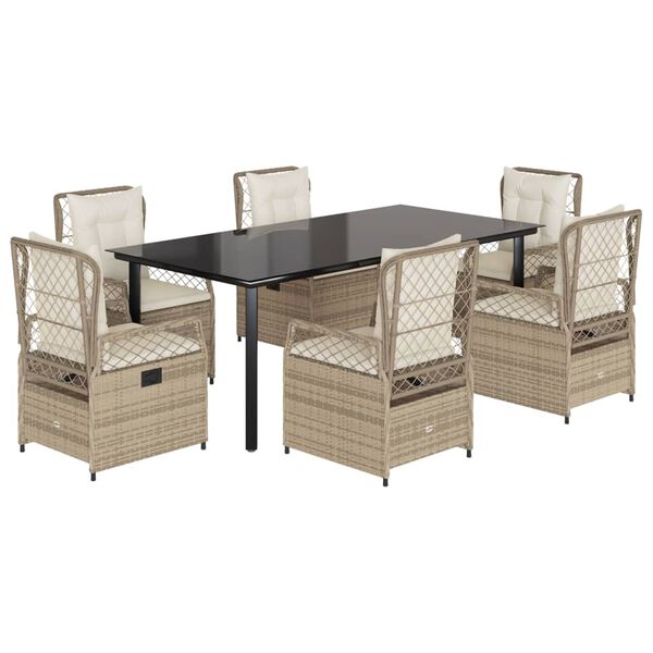 vidaXL Ensemble &agrave; manger de jardin et coussins 7 pcs beige poly rotin