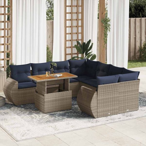 vidaXL Salon de jardin 9 pcs avec coussins gris r&eacute;sine tress&eacute;e