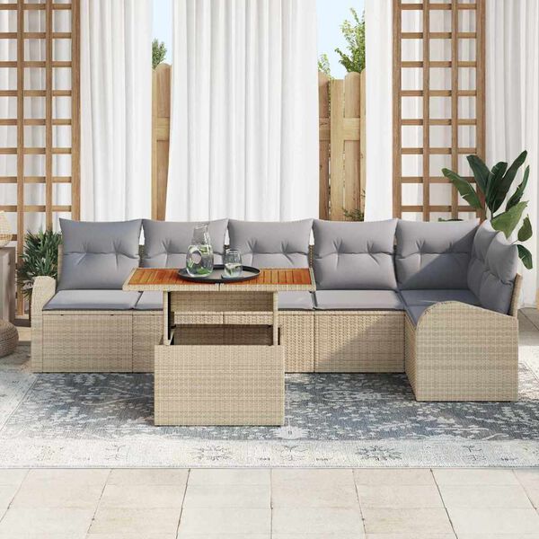 vidaXL Ensemble de canap&eacute; de jardin 7 pcs Beige Poly rotin