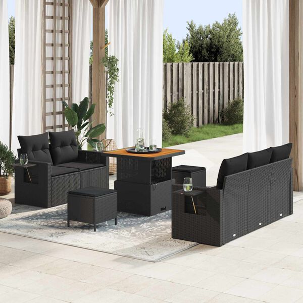 vidaXL Ensemble de canap&eacute; de jardin avec coussin 8 pcs Noir polyrotin