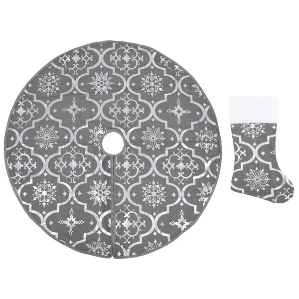 vidaXL Jupe de sapin de No&euml;l de luxe avec chaussette Gris 150 cm Tissu