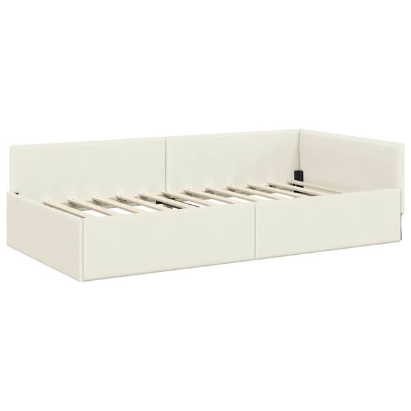 vidaXL Cadre de lit d'angle avec t&ecirc;te de lit Cr&egrave;me 90 cm x 200 cm
