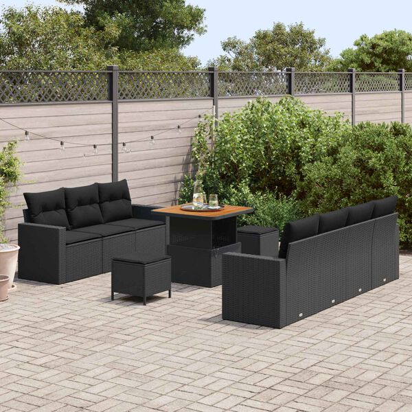 vidaXL Ensemble de canap&eacute; de jardin 10 pcs Noir polyrotin