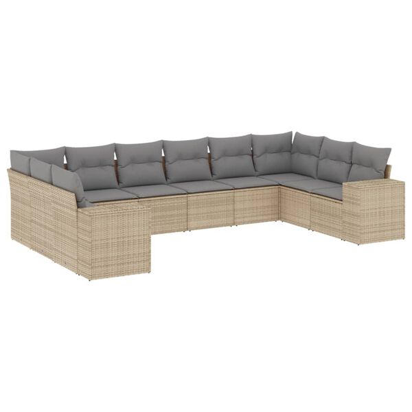 vidaXL Salon de jardin avec coussins 10 pcs beige r&eacute;sine tress&eacute;e