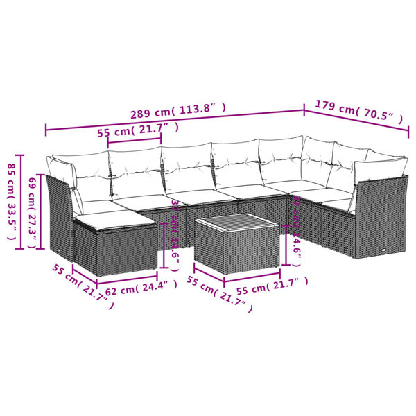 vidaXL Salon de jardin 9 pcs avec coussins noir r&eacute;sine tress&eacute;e