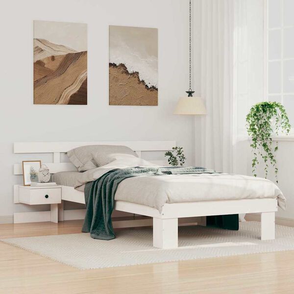 vidaXL Cadre de lit avec t&ecirc;te de lit Blanc 80 x 200 cm Pin massif
