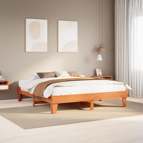 vidaXL Cadre de lit sans matelas cire marron 200x200cm bois pin massif