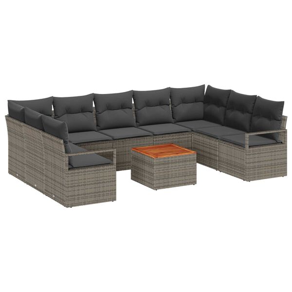 vidaXL Ensemble de canap&eacute; de jardin 10 pcs Gris polyrotin