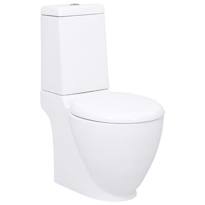 vidaXL Toilette en céramique Ronde Écoulement d'eau au fond Blanc