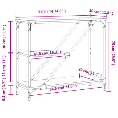 vidaXL Table console chêne marron 88,5x30x75 cm bois d'ingénierie