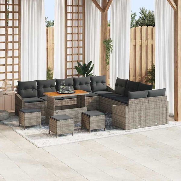 vidaXL Ensemble de canap&eacute; de jardin avec coussin 14 pcs Gris polyrotin