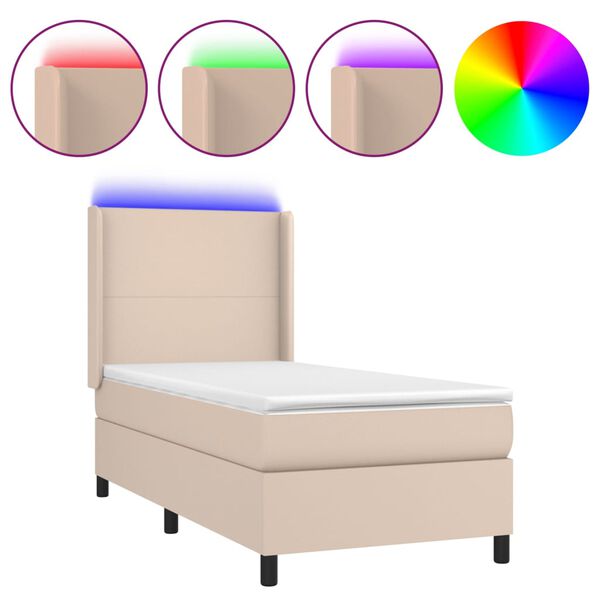 vidaXL Sommier &agrave; lattes de lit matelas LED Cappuccino 100x200 cm