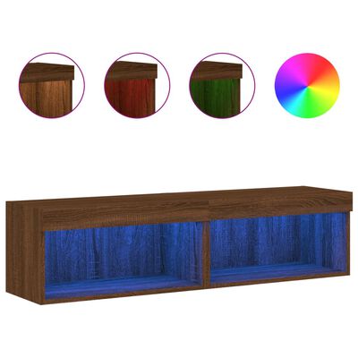 vidaXL Meubles TV avec lumières LED 2 pcs chêne marron 60x30x30 cm