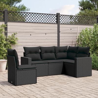 vidaXL Salon de jardin 5 pcs avec coussins noir résine tressée