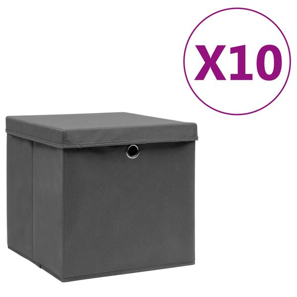 vidaXL Bo&icirc;tes de rangement avec couvercles 10 pcs 28x28x28 cm Gris