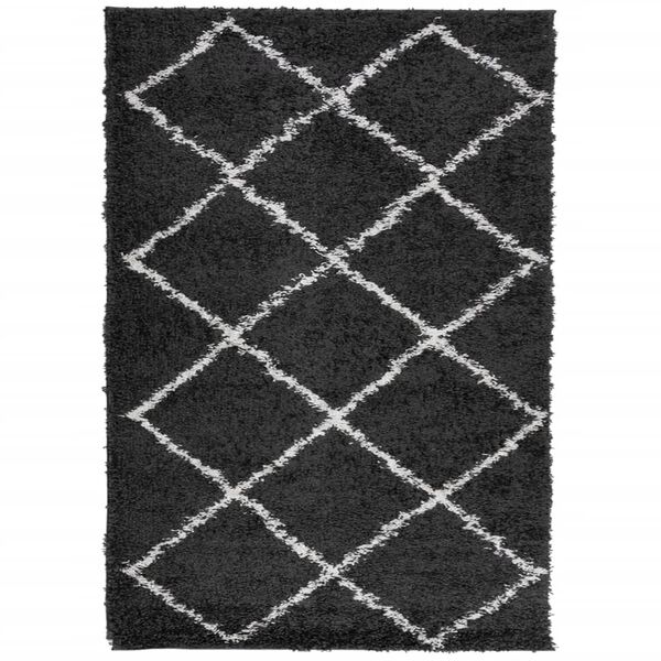 vidaXL Tapis shaggy &agrave; poils longs moderne noir et cr&egrave;me 140x200 cm