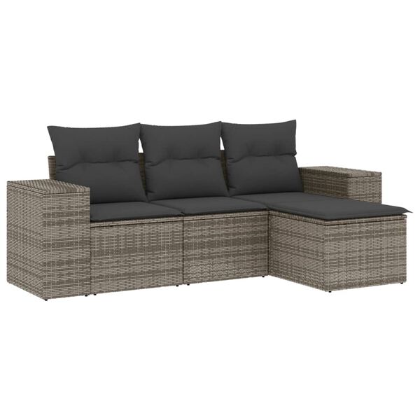 vidaXL Salon de jardin 4 pcs avec coussins gris r&eacute;sine tress&eacute;e