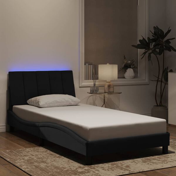 vidaXL Cadre de lit avec LED sans matelas Hanko noir 100x200 cm velours