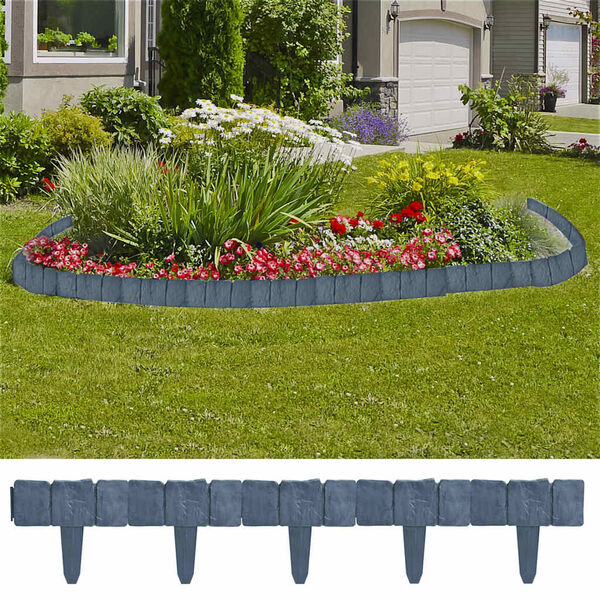 vidaXL Clôture de jardin/pelouse plastique aspect de pierre 41 pcs 10m