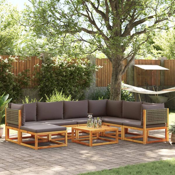 vidaXL Ensemble de canapés de jardin 8 pièces avec coussins en bois d'acacia et rotin