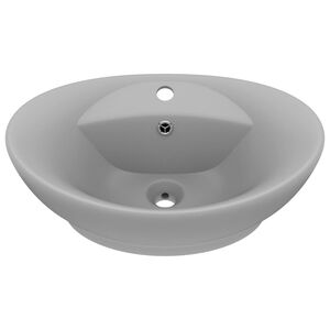 vidaXL Lavabo ovale &agrave; trop-plein Gris clair mat 58,5x39 cm C&eacute;ramique