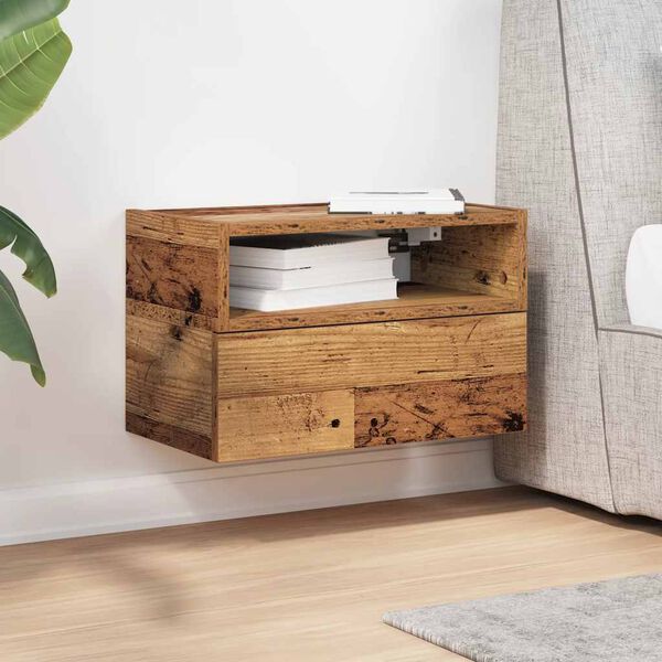 vidaXL Table de chevet murale vieux bois 45x26x28,5 cm