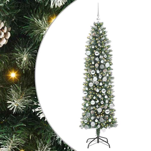 vidaXL Arbre de No&euml;l artificiel slim avec 300 LED Vert et blanc 180 cm