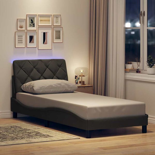 vidaXL Cadre de lit avec LED sans matelas gris foncé 90x200 cm tissu